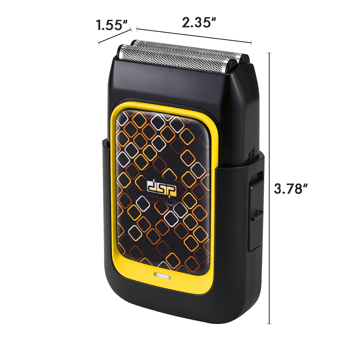 DSP Rasoio a doppia lamina per uomo, ricaricabile senza fili da viaggio | Sistema a doppia lama, impermeabile, durata 60 minuti, ricarica rapida USB, testa staccabile, leggero, silenzioso, giallo