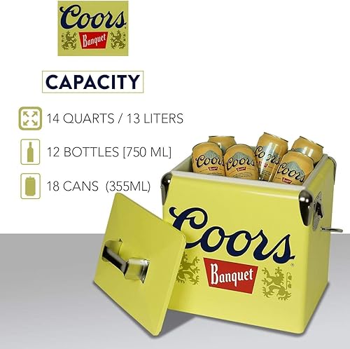 Miniatura 3 de Coors Banquet - Hielera retro con abrebotellas de 13 litros (14 cuartos de galón), capacidad para 18 latas, amarillo y plateado, cubo de hielo de