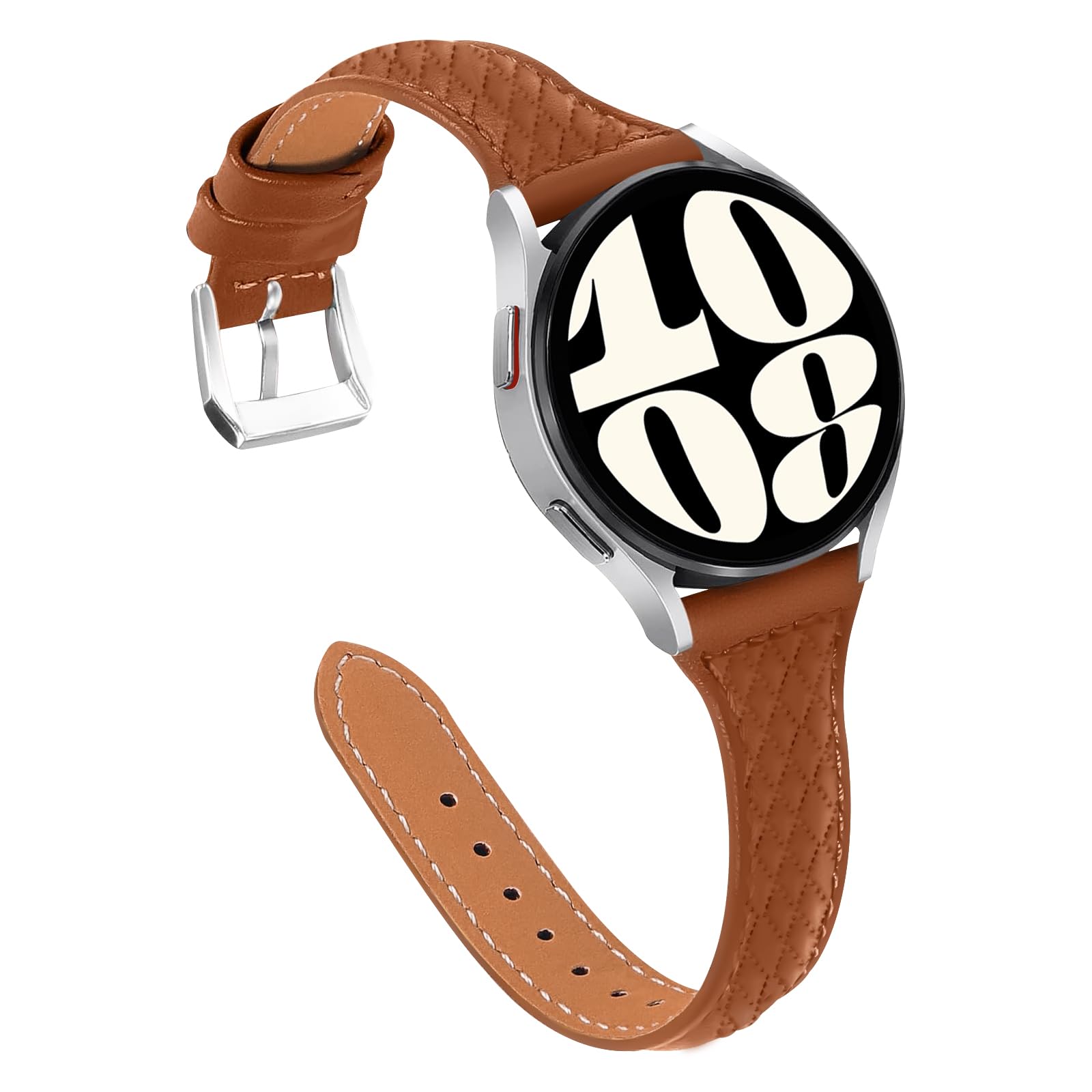 HAYONLIY Slim Leather Band Compatible for Samsung Galaxy Watch 6/5/4 40mm 44mm, 5 Pro 45mm, Watch 6/4 Classic 43mm 47mm 42mm 46mm, 20mm Replacement Thin Wristband Strap for Women Brown
