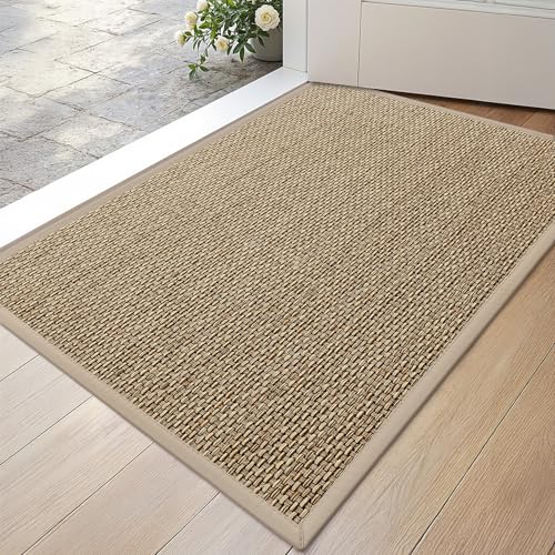 DEXI Door Mat 60 x 90 cm, Non-slip Dirt Trapper Doormat Inside with Rubber Backing, Low Profile Indoor Floor Mats for Hallway Entrance, Doorways, Porch, Beige