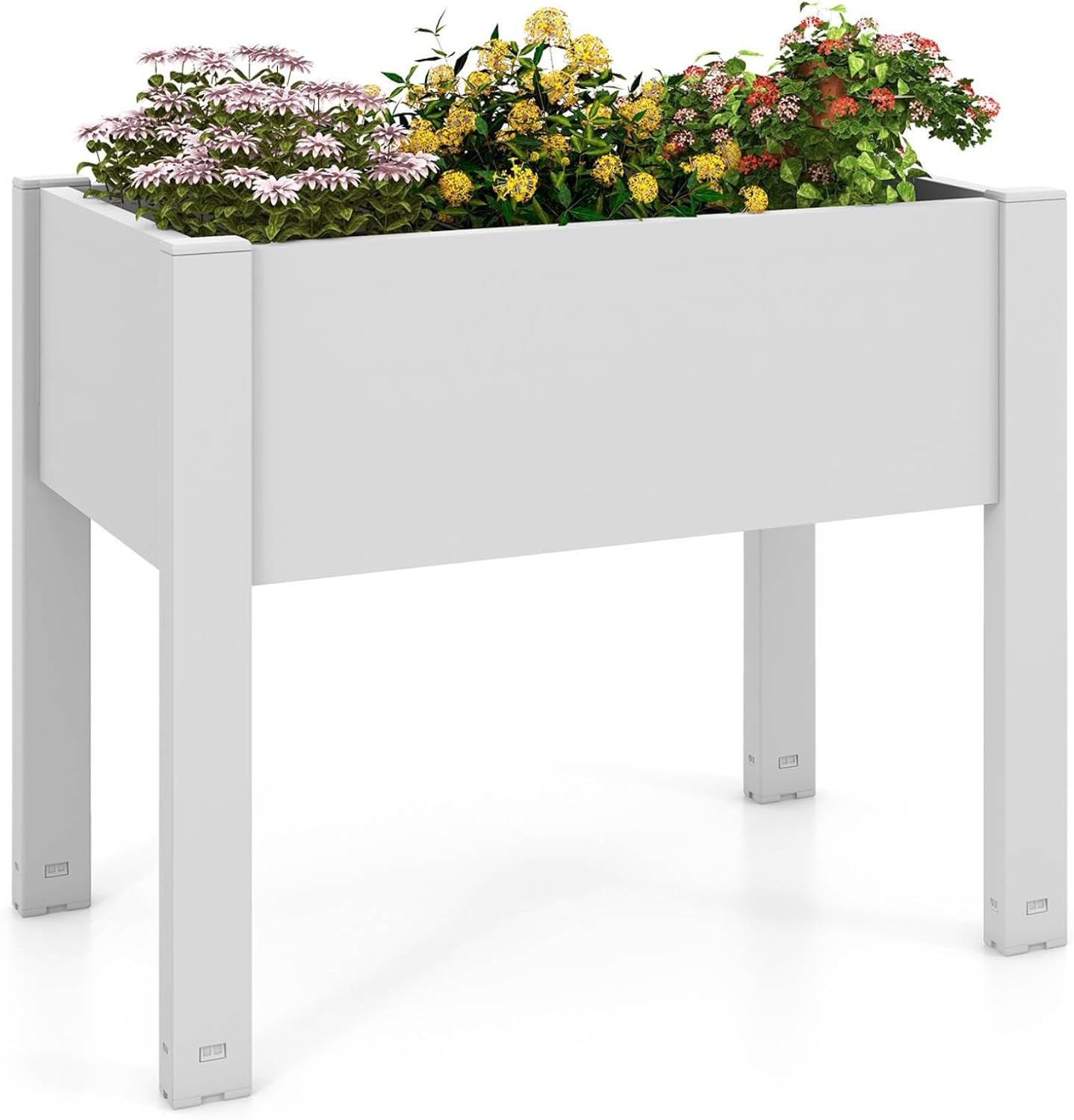COSTWAY Raised Garden Bed, 53L Self-Watering Planter Box with Water Level Monitor, Water Drainage Hole & Detachable Crossbar, Fruit Vegetable Flower Pot Container for Patio Balcony Yard (Grey)