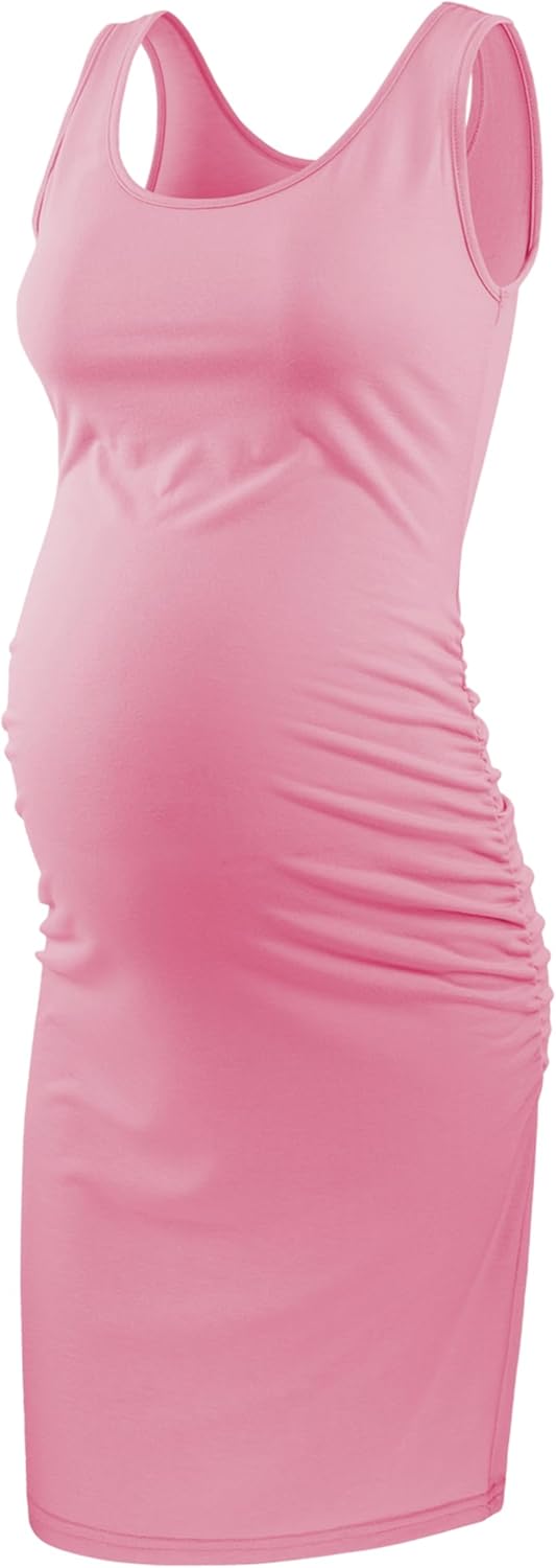 Liu & Qu Women's Maternity Sleeveless Tank Dresses Side Ruching Bodycon Dress for Daily Wearing or Baby Shower