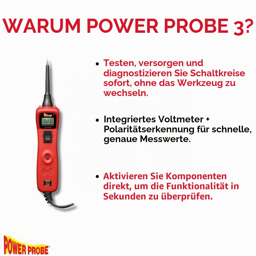 Power Probe 3 Stromsonde Automotive Electrical Circuit Tester Car Tool Automechaniker Werkstatt 12-24V Digitalmultimeter Aktiviert Komponenten durch die Bereitstellung von Strom und Masse PP3CSRED
