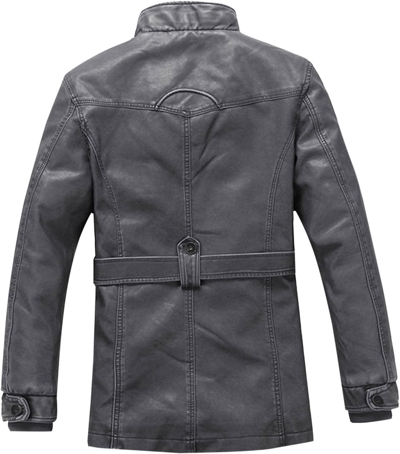 Men's Faux Leather Jacket Vintage Stand Collar Motorcycle PU Leather Outwear Coat Zip Buttons Fall Winter Fleece Coat