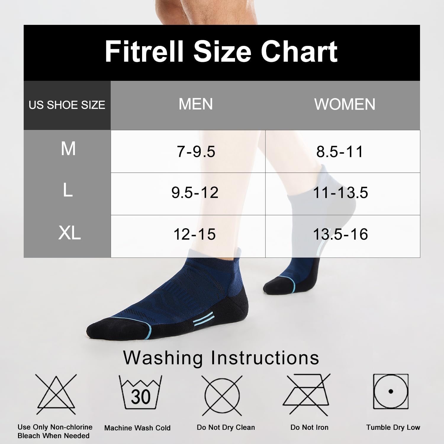 FITRELL Men's 6 Pack Ankle Running Socks Low Cut Cushioned Athletic Sports Socks 7-9/9-12/12-15 - Image 3