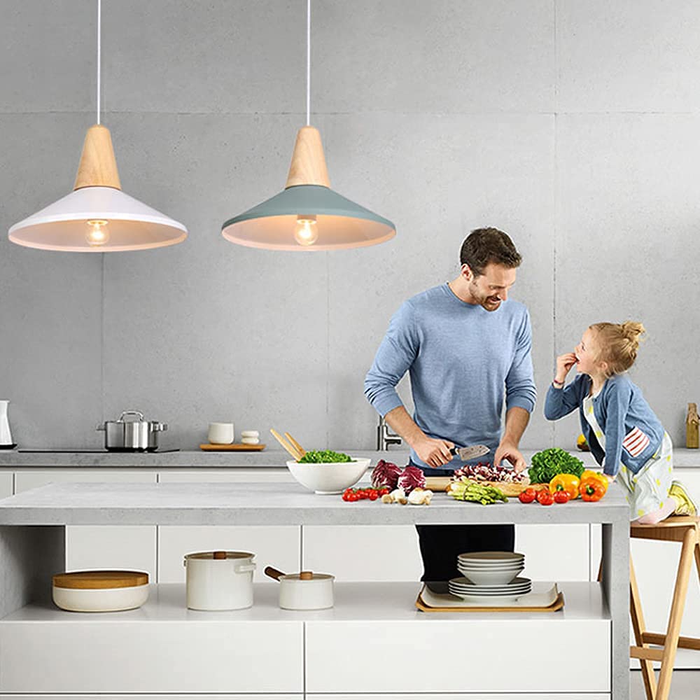 13 "Oprawa oświetlenia zawieszka makaronu z drewnianym wykończeniem E26 Baza nowoczesne matowe aluminiowe żyrandole regulowane lampki wiszące na (c)