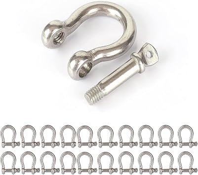 20pcs 1/4 Inch Screw Pin Anchor Shackle, M6 6mm Stainless Steel Heavy Duty Bow Shape Load Clamp for Chains Wirerope Lifting Paracord Outdoor Camping Survival Rope Bracelets
