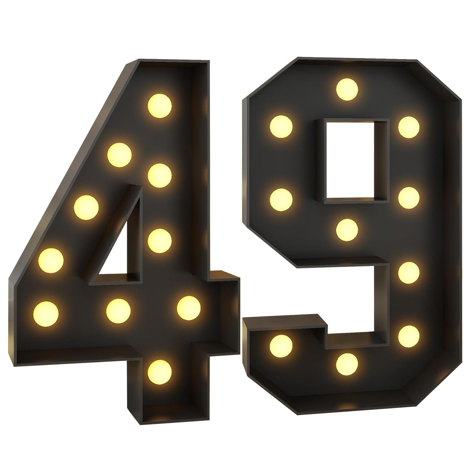 Número 49 iluminado de marquesina de 120 cm, números de mosaico grande negro iluminados, juego de tablero de espuma precortado para cumpleaños, bodas, aniversarios de bebé, decoración de fiestas