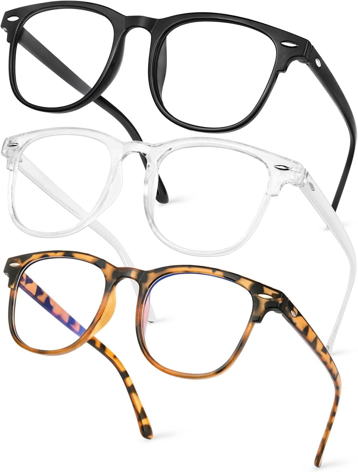 Aomig Blue Light Blocking Glasses, 1/2/3 Pcs Anti Blue Light Computer Gaming Glasses for Women Men, Lightweight Reading Glasses Anti Glare Anti Eyestrain