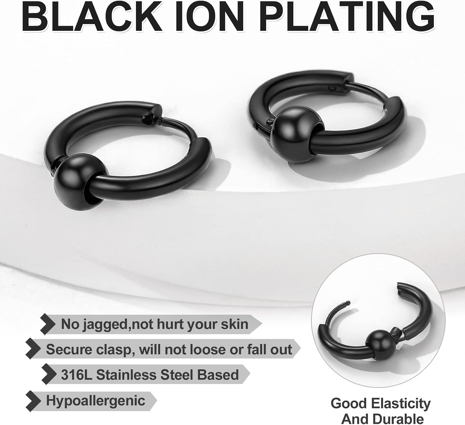 GoldChic Jewelry Mens Earrings Hoop, Surgical Steel Hipster Punk Spike Hoop Huggie Earrings for Men/Women, Hypoallergenic for Sensitive Ears,Gift Box Included
