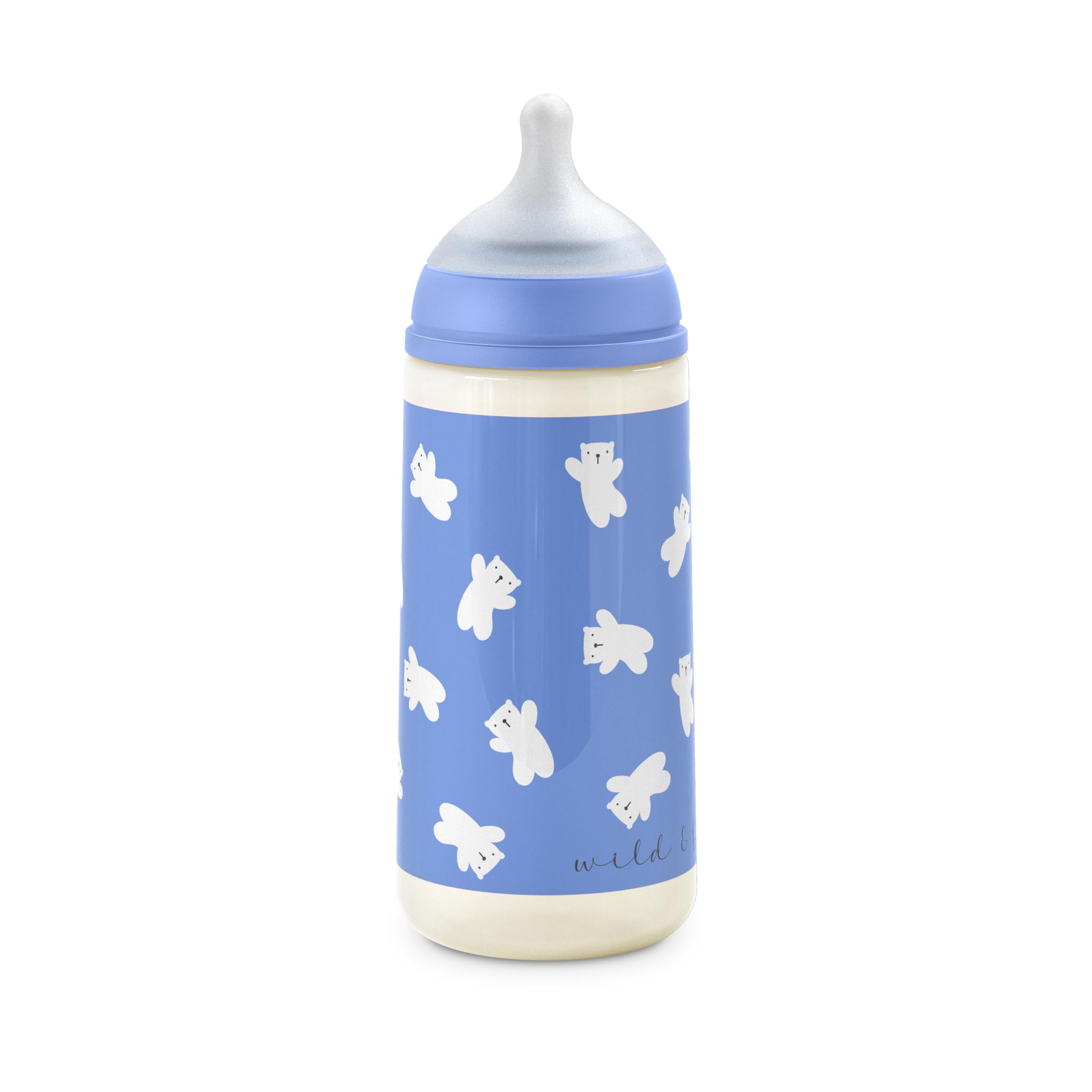Suavinex, Biberon da 360 ml con tettarella fisiologica SX Pro in silicone con valvola anticoliche, a flusso denso (L), per liquidi densi, adatto per pappe liquide. Neonati +6 Mesi. Wild&Free, Blu