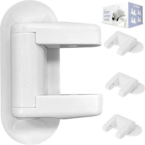 Jool Baby - Cerradura de palanca de puerta (paquete de 4) para puertas y manijas a prueba de niños, adhesivo 3M, seguridad infantil
