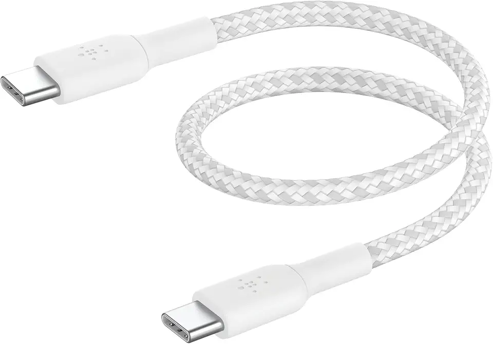Belkin BoostCharge [(0.15cm)] Braided USB-C to USB-C Cable for iPhone 15, iPhone 15 Pro, iPhone 15 Pro Max, iPhone 15 Plus, Galaxy S23, S22, Note10, Note9, Pixel 8, Pixel 7, iPad Pro, & More - White
