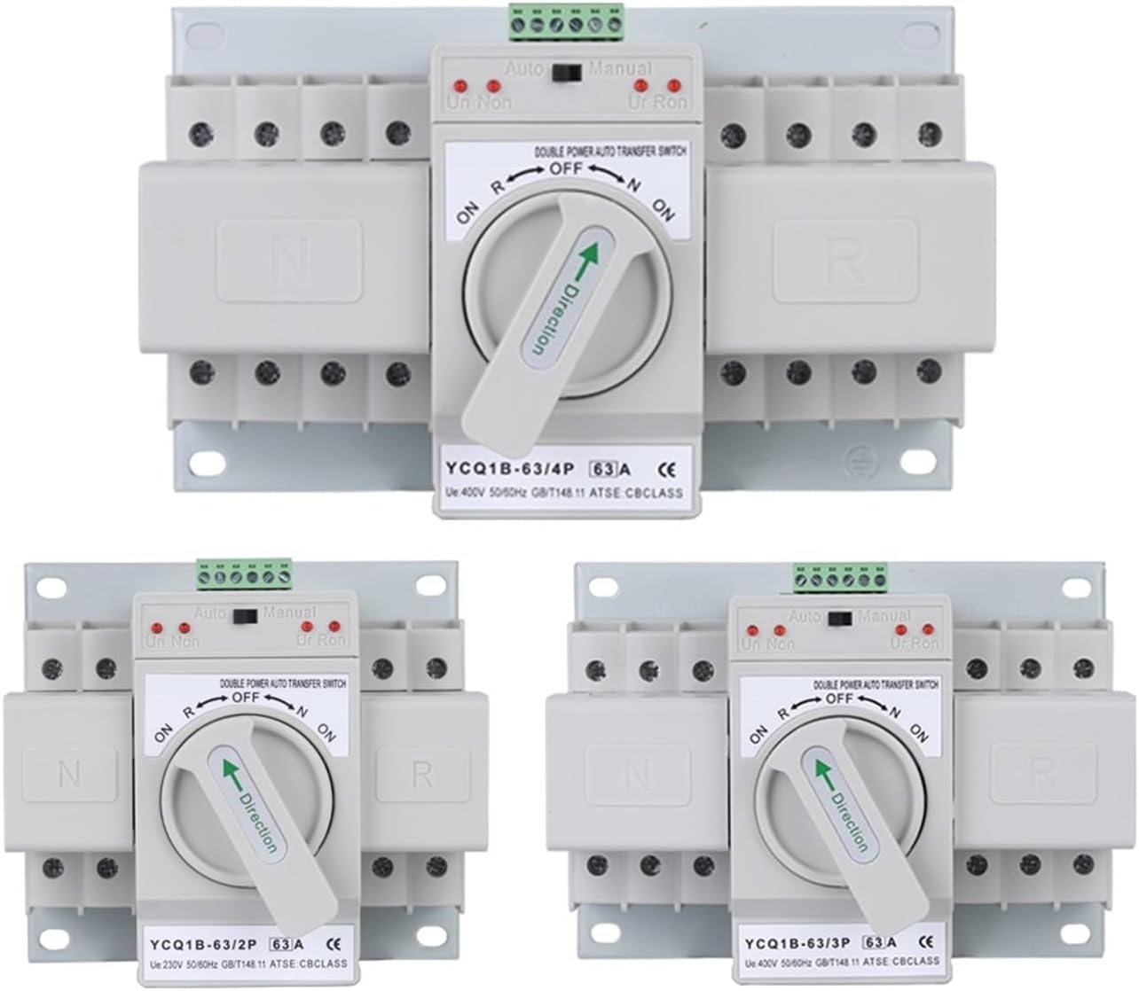 ZIPCOM YCQ1B-63 Automatic Transfer Switch variants: 2P, 3P, and 4P