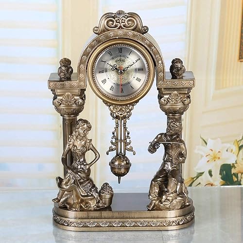 Miniatura 2 de Reloj de chimenea con péndulo, reloj de escritorio, diseño silencioso, hecho de resina, reloj de manto alimentado por batería, reloj retro para