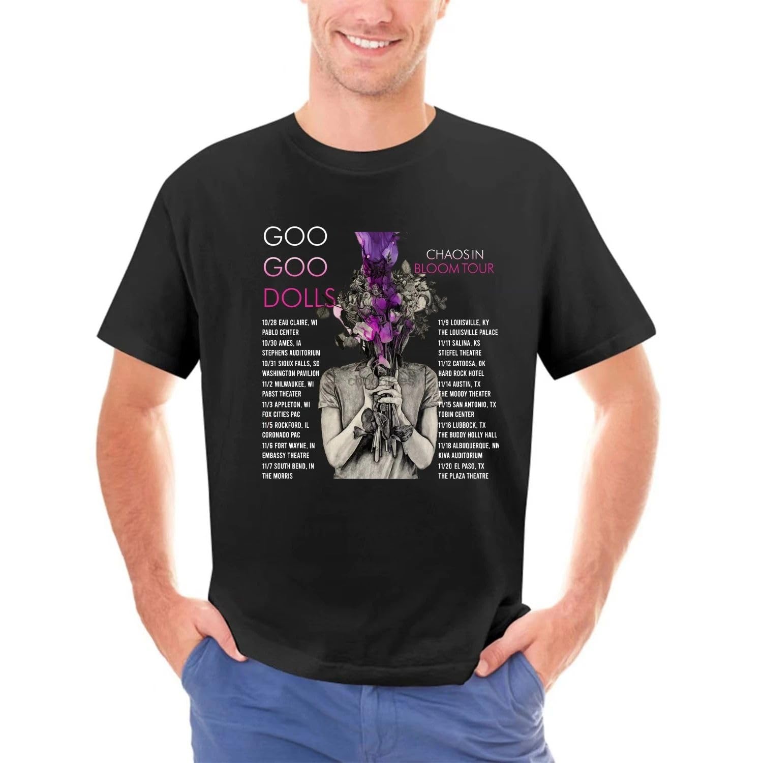 A3ae3ed3aw Men's Black Tour-Goo-Goo-Dolls-Chaos-In-Bloom-Tour-T-Shirt-Music-Festival-Shir-2