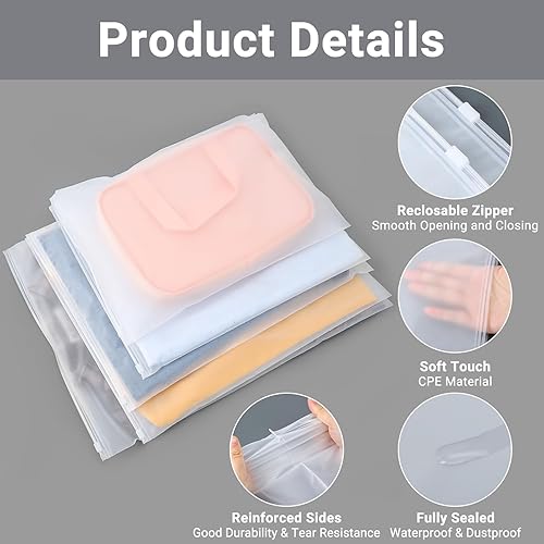 Miniatura 3 de Bolsas de ropa con cremallera esmerilada, 50 bolsas de polietileno de 14 x 18 pulgadas para envío, embalaje, bolsas de viaje con cierre de