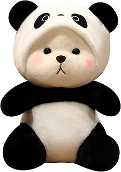 Cartoon Plush Cross-Dressing Teddy Bear Plush Toy, Cute Teddy Bear with Removable Stitchhat Black Panda, 20inch / 2 lb
