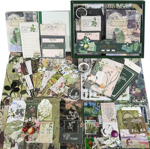 Image of MGNLR Vintage Aesthetic Scrapbook Kit(346Pcs) Scrapbooking Supplies Kit with Bullet Junk Journal,Stationery,A6 Grid Notebook Journaling Gift for Girl (Botanical Scrapbook), Paper