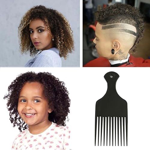 Miniatura 5 de Plástico 6.3 pulgadas liso ancho pelo Pick peine afro pelo peine peluquería herramienta de peinado para cabello rizado natural pelo grueso (negro)