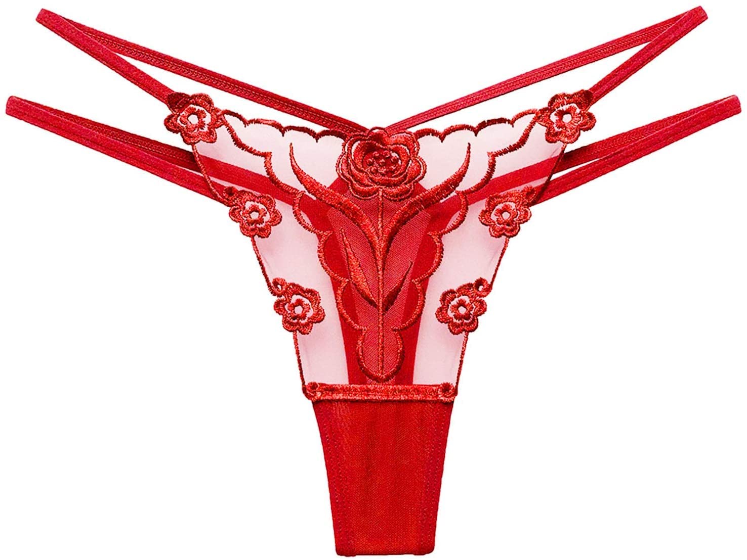 bjac Women G-String Embroidered Transparent Temptation Underwear Female Traceless Perspective Cotton Crotch Hot Sexy Underpants (XS, Red)-picture-10