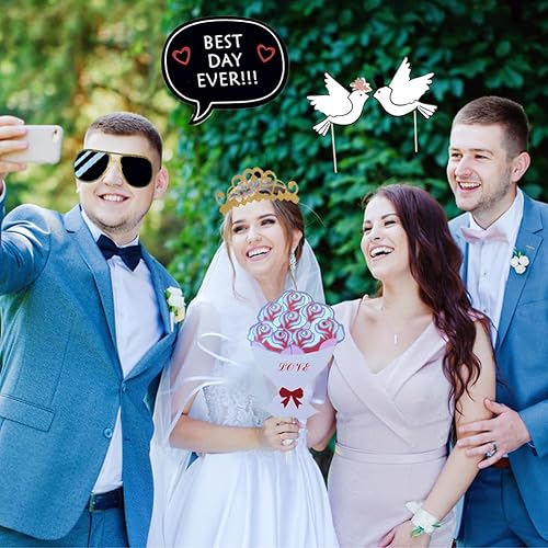 Miniatura 2 de 52 accesorios para cabina de fotos de boda con palo, accesorios divertidos para cabina de fotos, suministros de fiesta de boda para novia, novio,