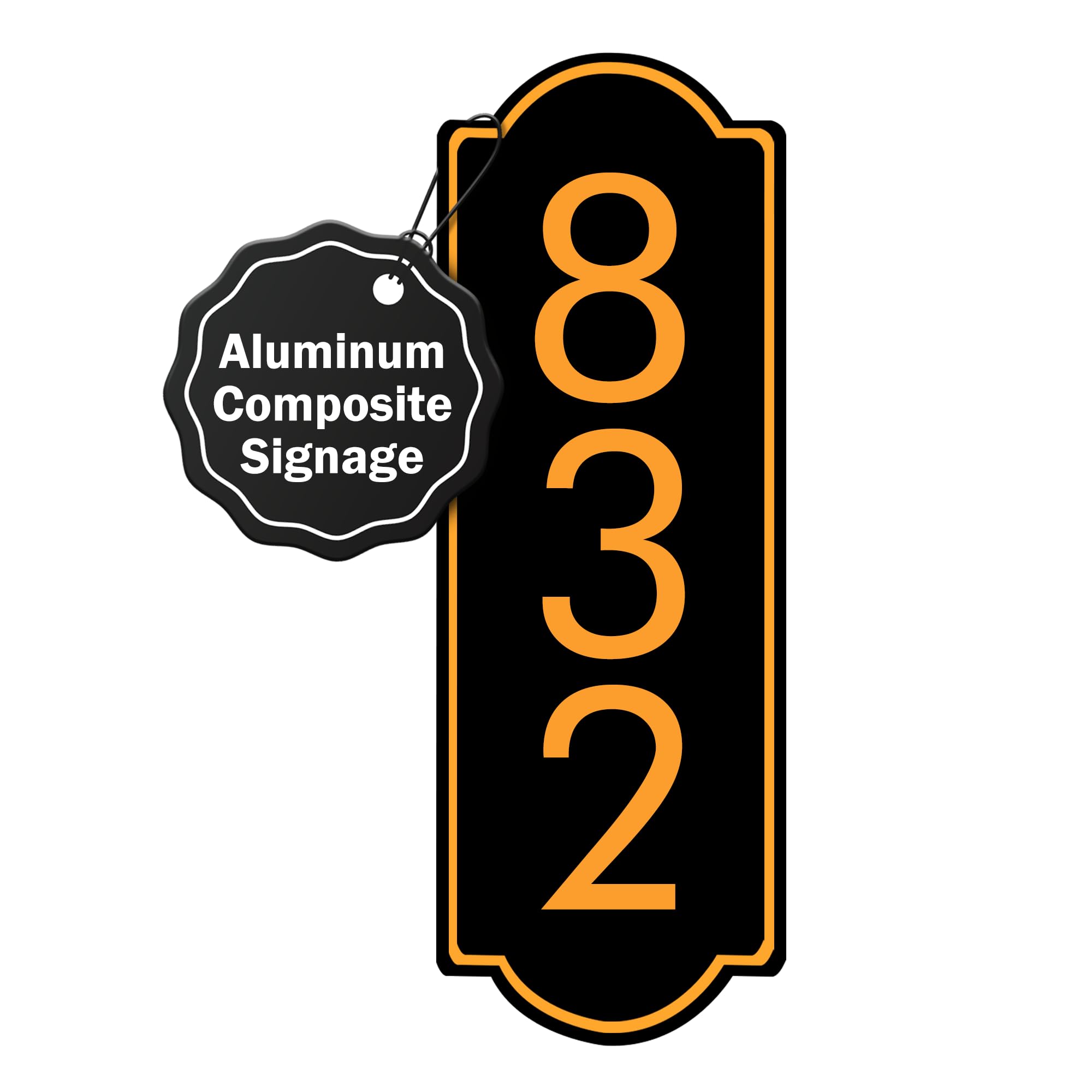 Vertical Black and Gold House Number, Address Plaque Outside Sign - Mailbox Numbers (10" x 3.5") Customized Sign for House, Store, Office, Outside, 911 Visibility Signage, (Vertical)