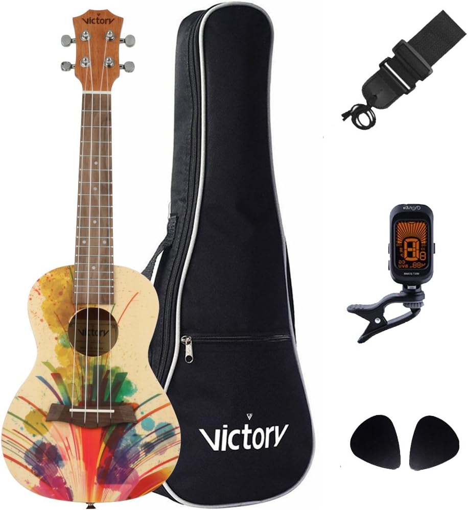 Lulala Vi Victory 23" Concert Ukulele set Mahogany Aquila String FREE Gift Kit for Bag, Strap, Picks and Clip On Tuner- Natural Color (Oil Painting Series)