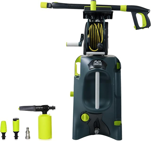 AVA Evolution P70 Pressure Washer, 150 Bar 540 LPH 2400 W, High Power Electric Jet Washer with Foam Cannon, Follow-Me Hose Reel, Zoom Lance, Used for Patios, Cars, Includes Turbo and Vario Nozzles