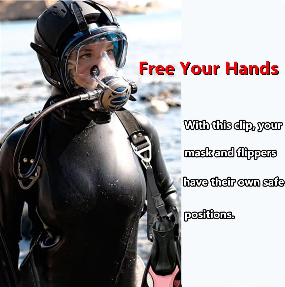 2Pcs Scuba Fin Holder & Mask Clip，Diving Fins Keeper and Mask Clip with 2 Quick-Release Loop Lanyard Webbing Strap, Scuba Diving Accessories