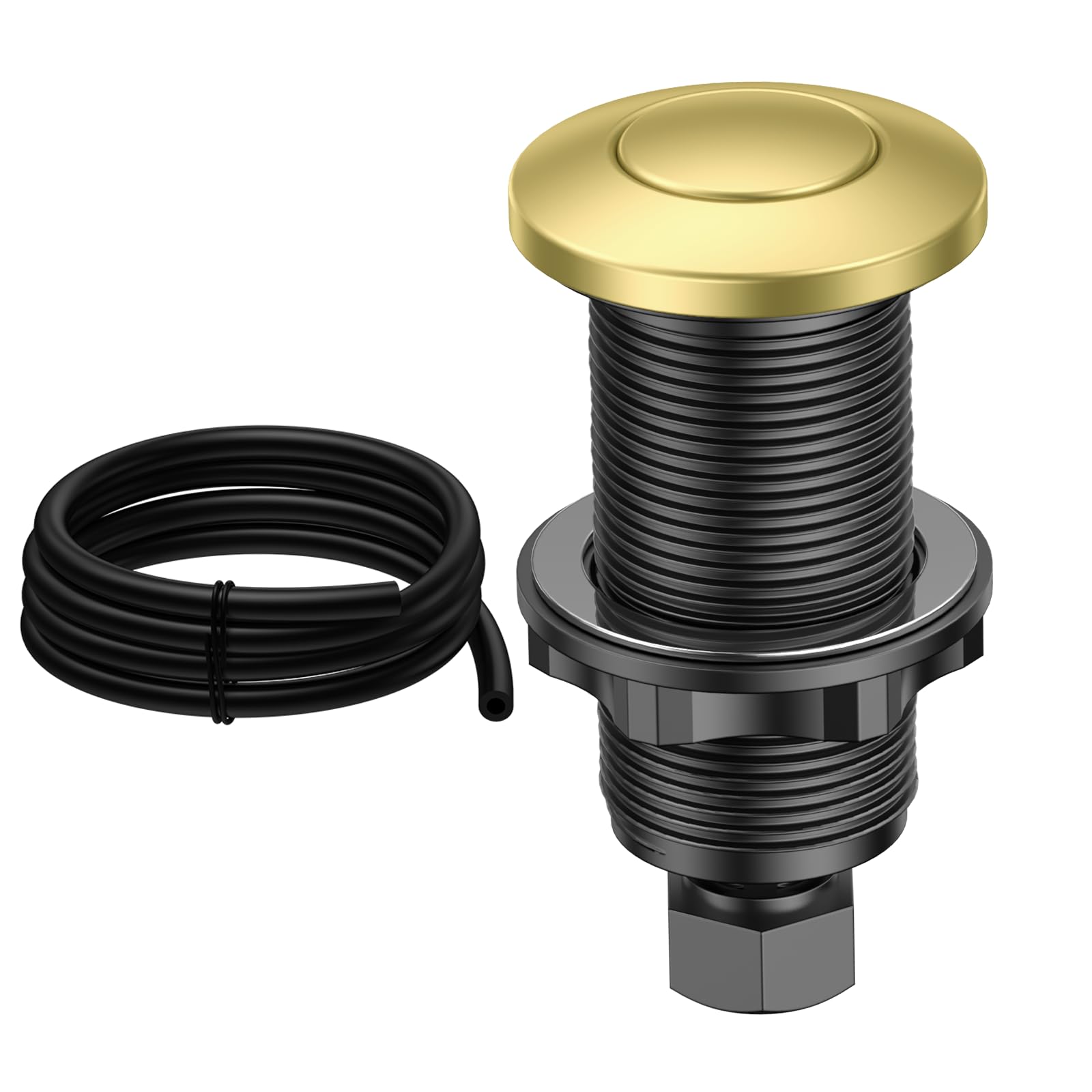 ANWOLL Air Activated Sinktop Switch Push Button for Garbage Disposal, Brushed Gold Finish, Compatible with Moen® Faucets, Sink Top Button with Hose, Universal Countertop Design