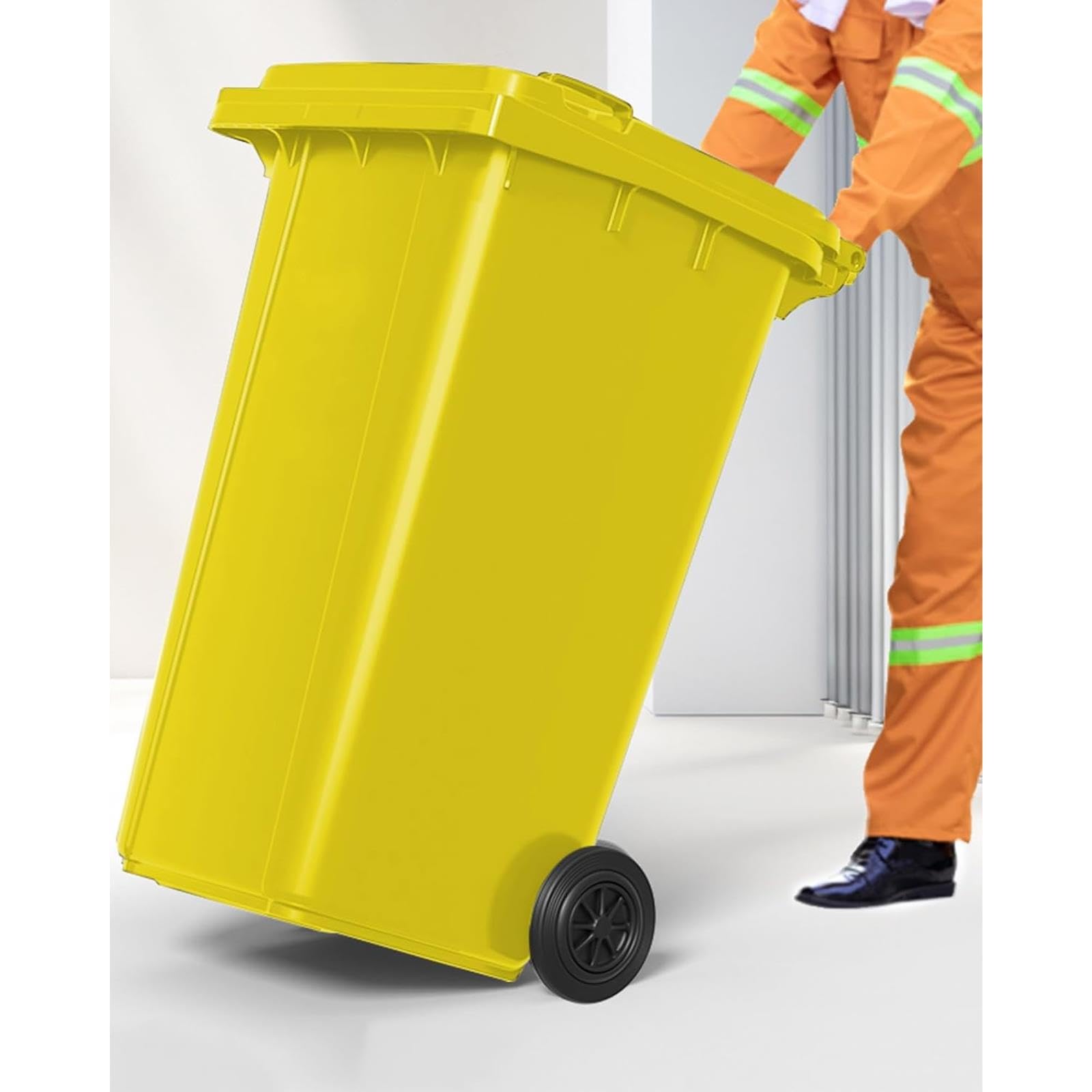 VITIWEDTY Heavy Duty Outdoor Trash Can with Lid & Wheels, Durable Waste Bin for Backyard & Commercial Use (Yellow 18 Gallon)