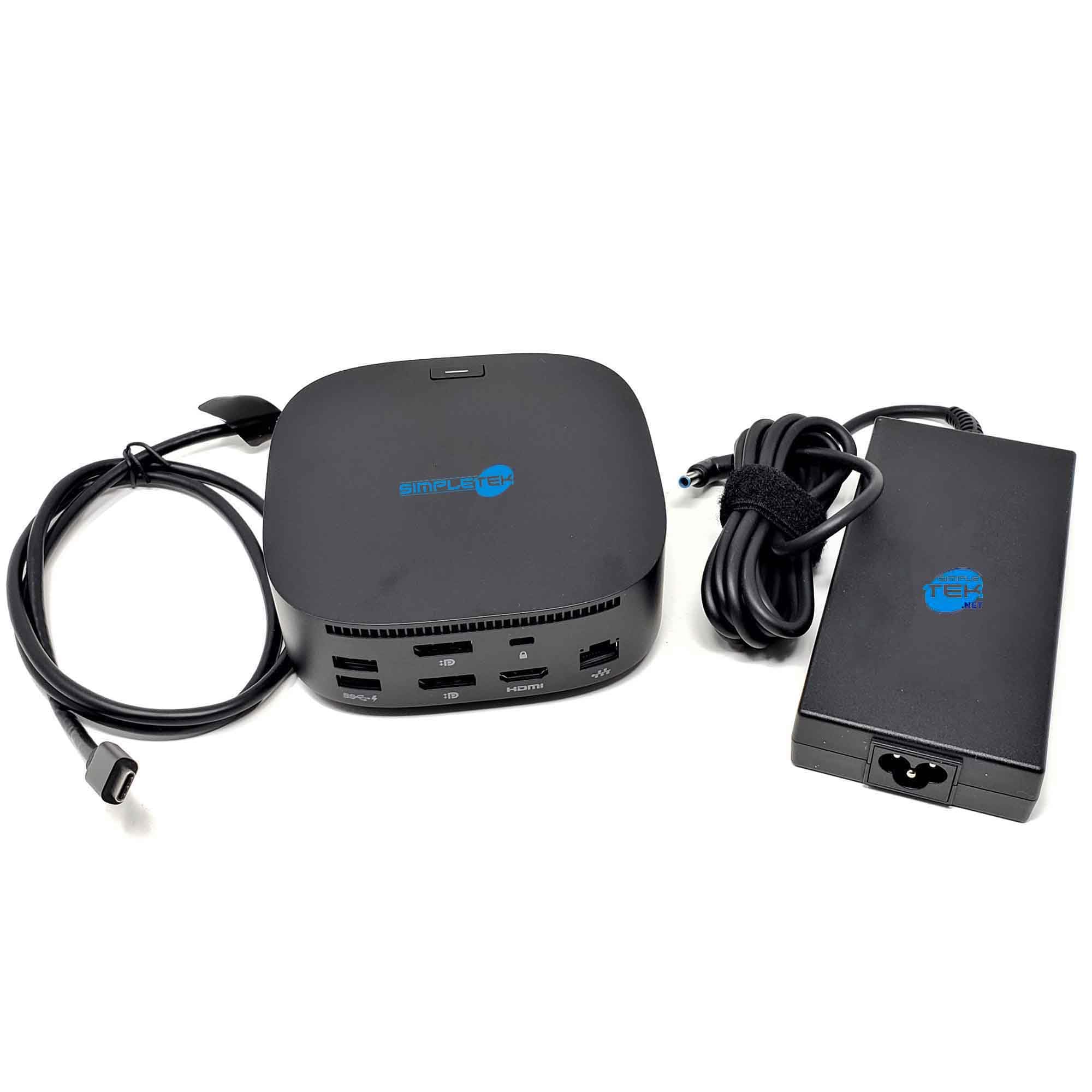 SIMPLETEK - Docking Station - Compatibile con HP | 2x USB-A - USB-C - 2x DisplayPort - HDMI - RJ-45 | Con alimentatore (Ricondizionato)