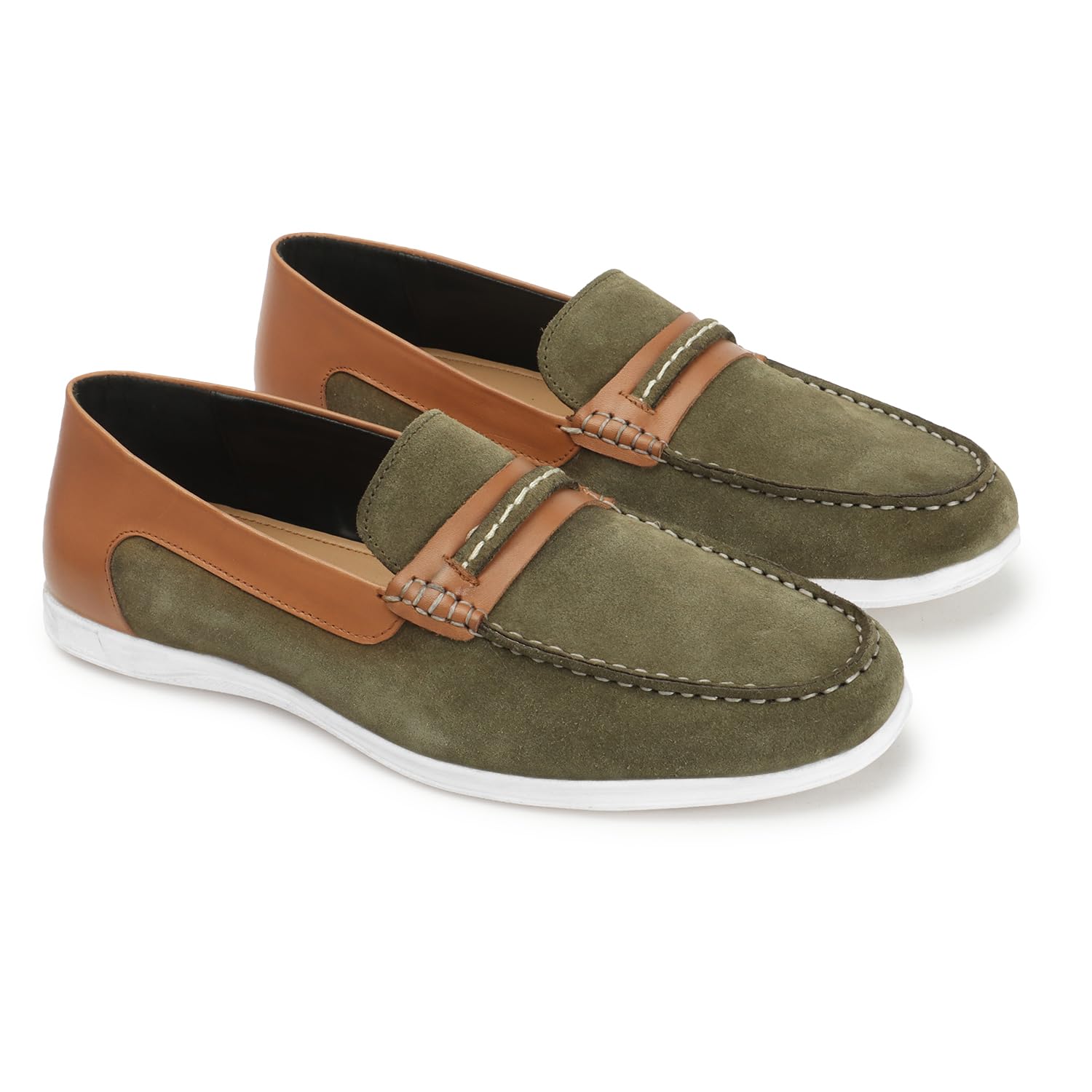 carlton london Men's Suede Penny Loafers with Tan Accents-picture-32