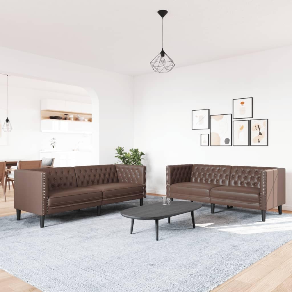 Ensemble de Canapé Chesterfield 2 Pièces en Similicuir Marron, Set de Salon Comprenant Canapé 2 Places et 3 Places avec Dossier Capitonné et Pieds Robustes pour Salon ou Bureau