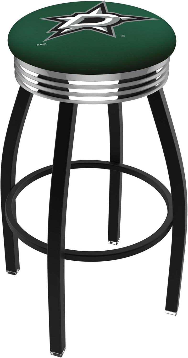 HBS L8B3C Dallas Stars 25" Swivel Counter Stool with a Black Wrinkle and Chrome Finish