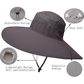 Leotruny Super Wide Brim Bucket Hat UPF50+ Waterproof Sun Hat for Fishing Hiking Camping (C05-Gray)