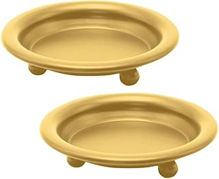 2 Pack Gold Decorative Iron Plate Candle Holder 4.33'' Candle Stand Metal Saucer Style Decorative Iron Plate for Pillar/Scented/Flameless/Ball Candles Wax Candles, Incense Cones Spa Weddings (Gold)