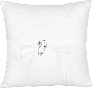 Cojín para alianzas de boda, encaje con perlas de marfil, color blanco, cojín de novia, soporte, caja de anillos, almohada, soporte para anillos de boda, 20 cm