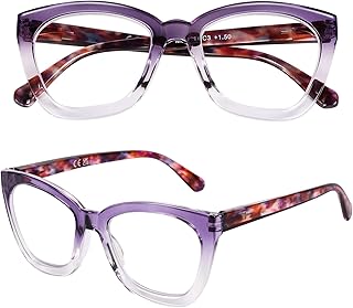 Stylish Reading Glasses for Women, Blue Light Blocking /Anti UV Readers Oversized Fashion Cat Eye Readers with Spring Hinge, Purple 0.0