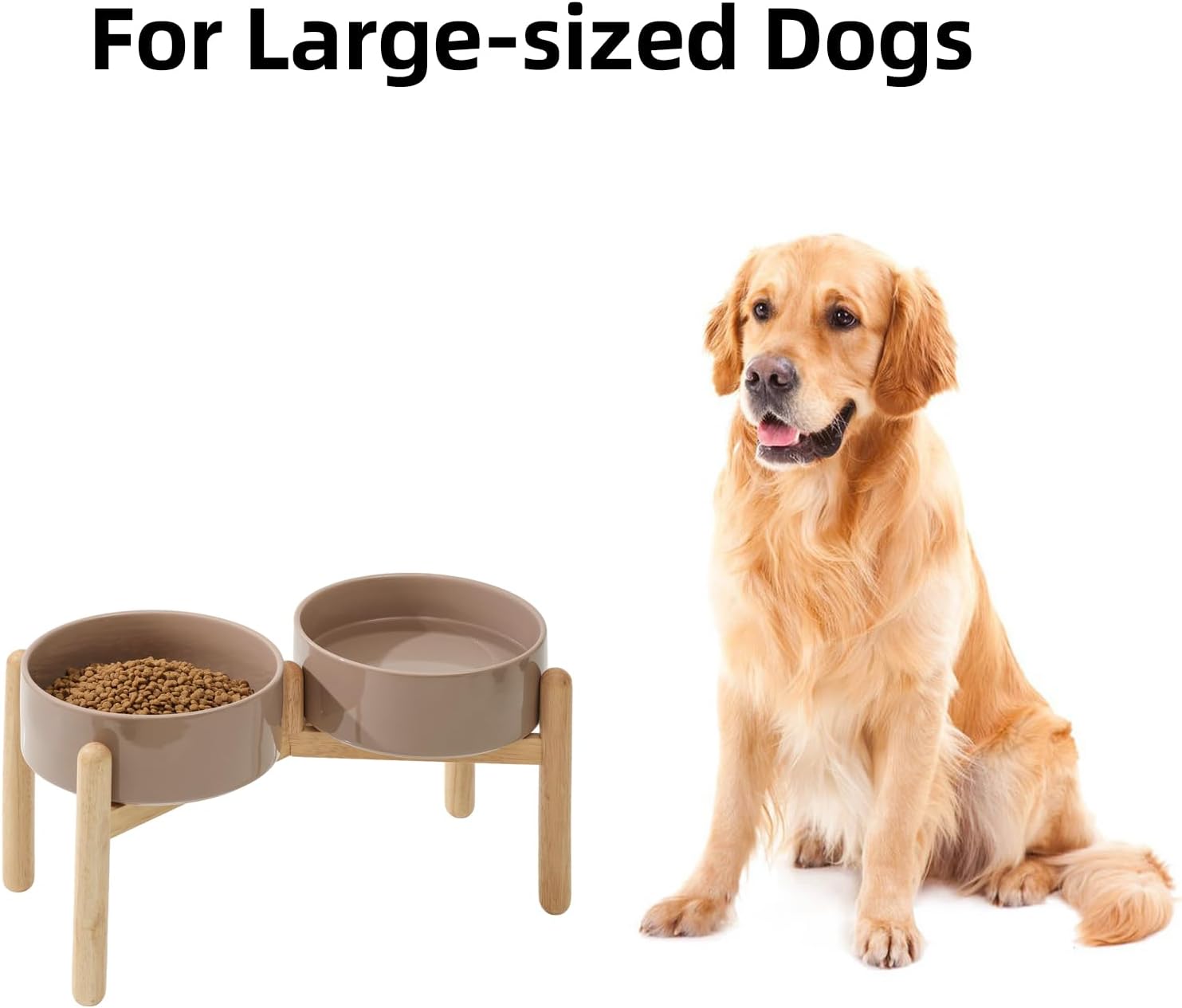 Ceramic 8.2inch Raised Dog Bowl with Stand for Large- Breed Dogs, Pet Food and Water Feeder (Double Bowl with Stand - Brown Coffee) - Image 4