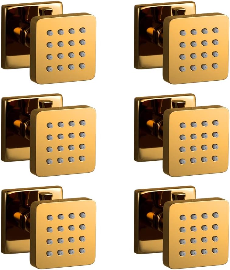 Solid Brass Body Spray Shower Jets WHSHOWER Adjustable Massage Spa Side Sprayer In Wall Shower Set with Shut Off Flow Can Be Controlled 6 PCS Polished Gold