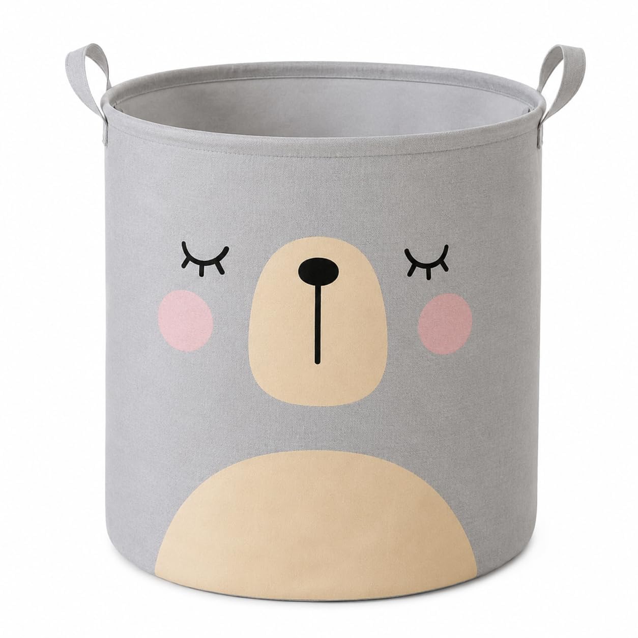 Zollyss Cotton Linen Collapsible Round Storage Baskets Cute Kids Toys Storage Organiser for Laundry Basket Organizer Home, Bedroom, Dorm, Clothes (BEAR GREY)-image-12