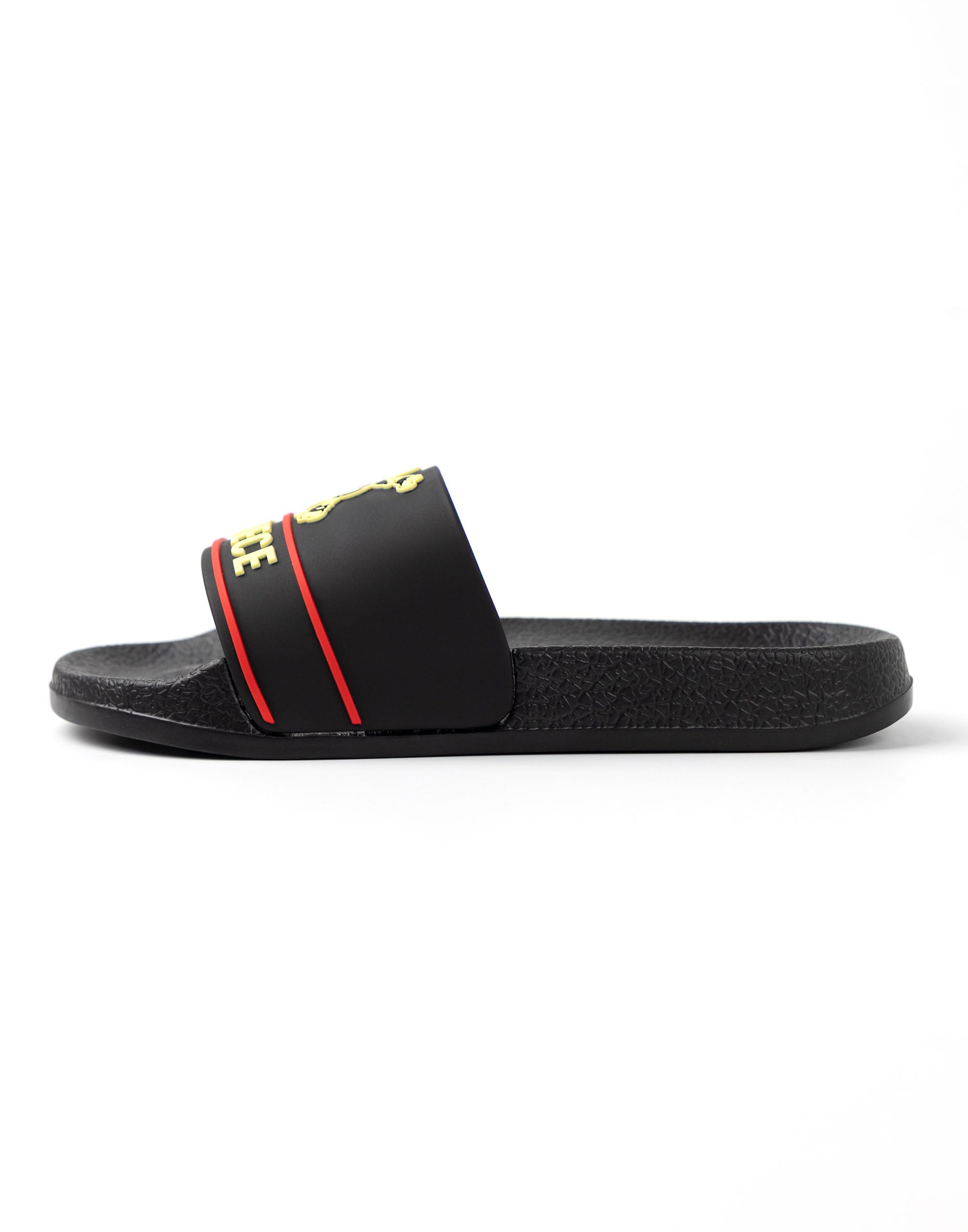 One Piece Claquettes noires pour garçon | Chaussures décontractées à l'effigie de l'emblème rouge et jaune | Vêtements d'extérieur et d'intérieur inspirés des dessins animés