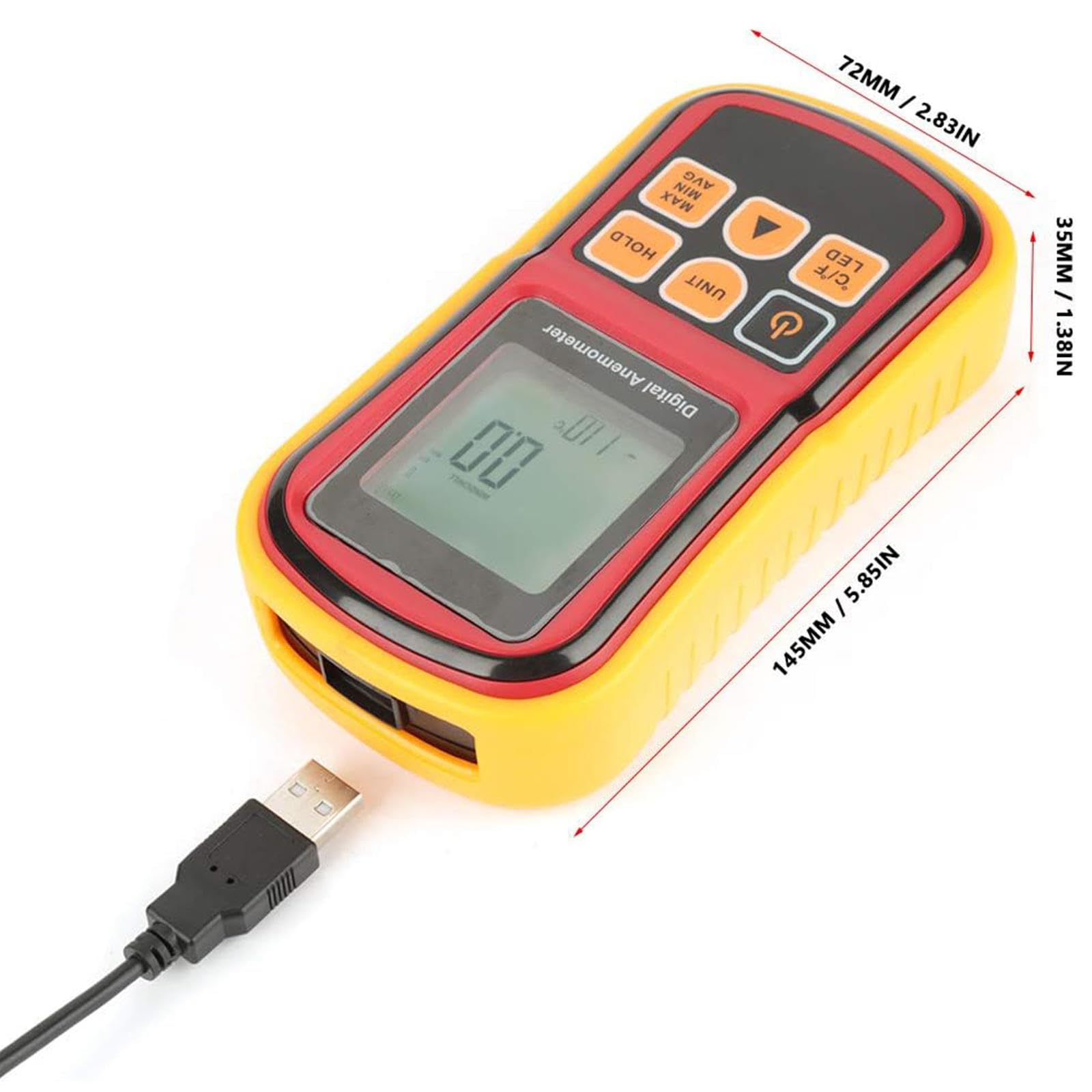 Medidor de Velocidad del Viento LCD Digital de Mano, Anemómetro Probador de Velocidad del Flujo de Aire Dispositivo de Medición con Luz de Fondo para Medir La Velocidad del Viento