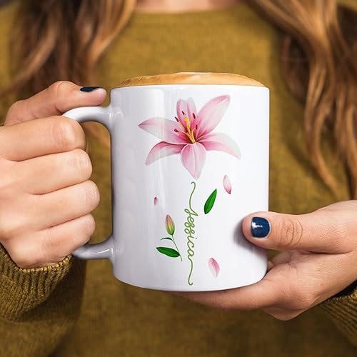 Miniatura 5 de CUBICER Tazas de café personalizadas flores de lirio nombre personalizado tazas de cerámica blanca taza de viaje grande de onzas vasos de beber