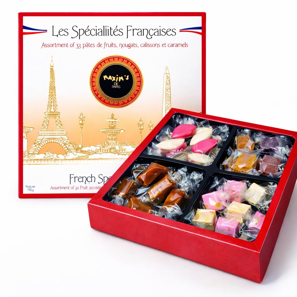 Maxim's de Paris - French Candy Gift Box – 32pc Assortment of Fruit Jellies, Nougats, Calissons & Caramels | Authentic French Confectionery, Made in France, 6.9oz