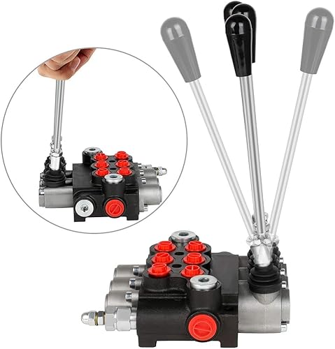 Miniatura 5 de Válvula de control de flujo hidráulico 3 carretes 11 GPM Puertos G Mango de palanca de alivio ajustable Centro paralelo de doble efecto Cargador de