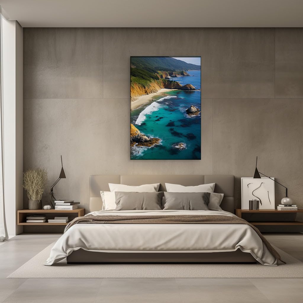 Canvas for Living room. Serenity from Above: A Breathtaking Journey Along the Cliff-lined Beaches, 27 x 18 inch Canvas Wall Art - Expansive Panoramas - Modern Home Decor