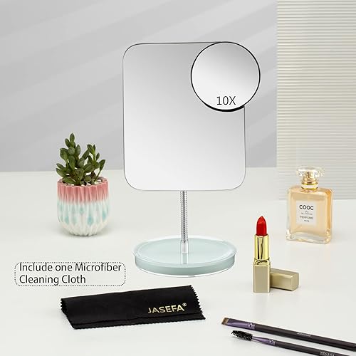 Miniatura 6 de Jasefa Espejo de maquillaje de escritorio con aumento de 1x10x, rotación de 360, espejo de cuello de cisne flexible con soporte, espejo cosmético de